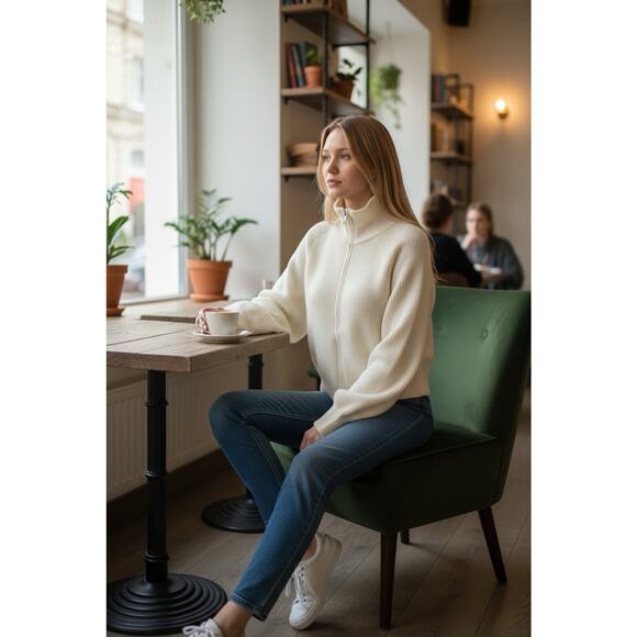 Women’s Cream Zip Cardigan Size Large NWt - Picture 1 of 3